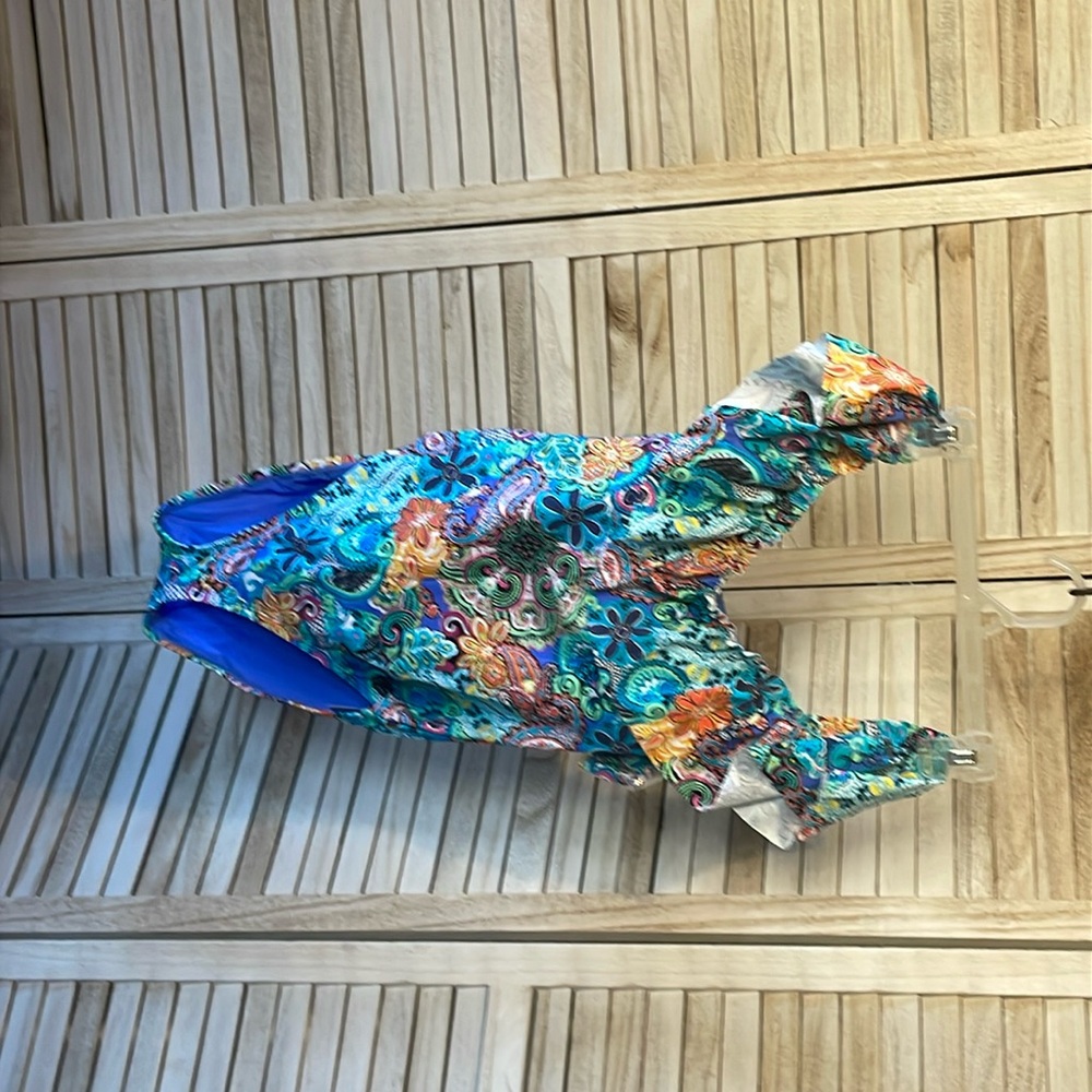 Bleu Rod Beattie Paisley Floral Ruffle Top One Piece Swimsuit New Nwt Size 10